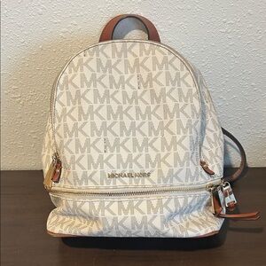 Michael Kors Cream and Tan Logo Backpack